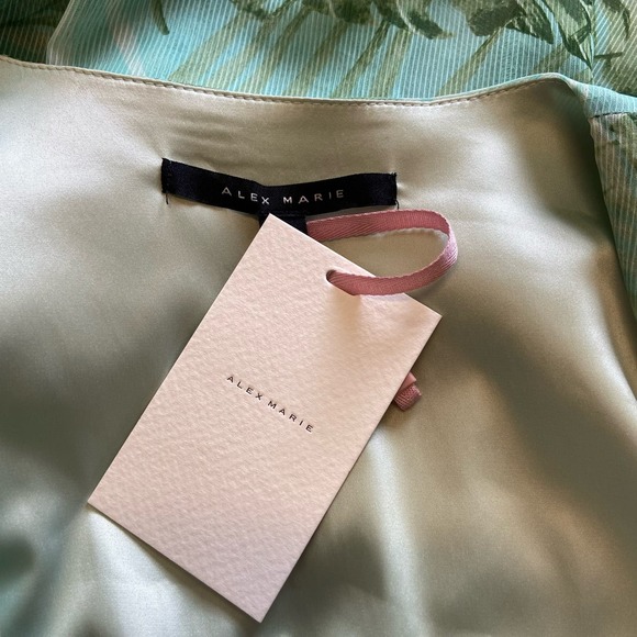 Alex Marie "Hallie" Green Palm Print V-Neck Chiffon Long Sleeve Maxi Dress - Picture 11 of 12